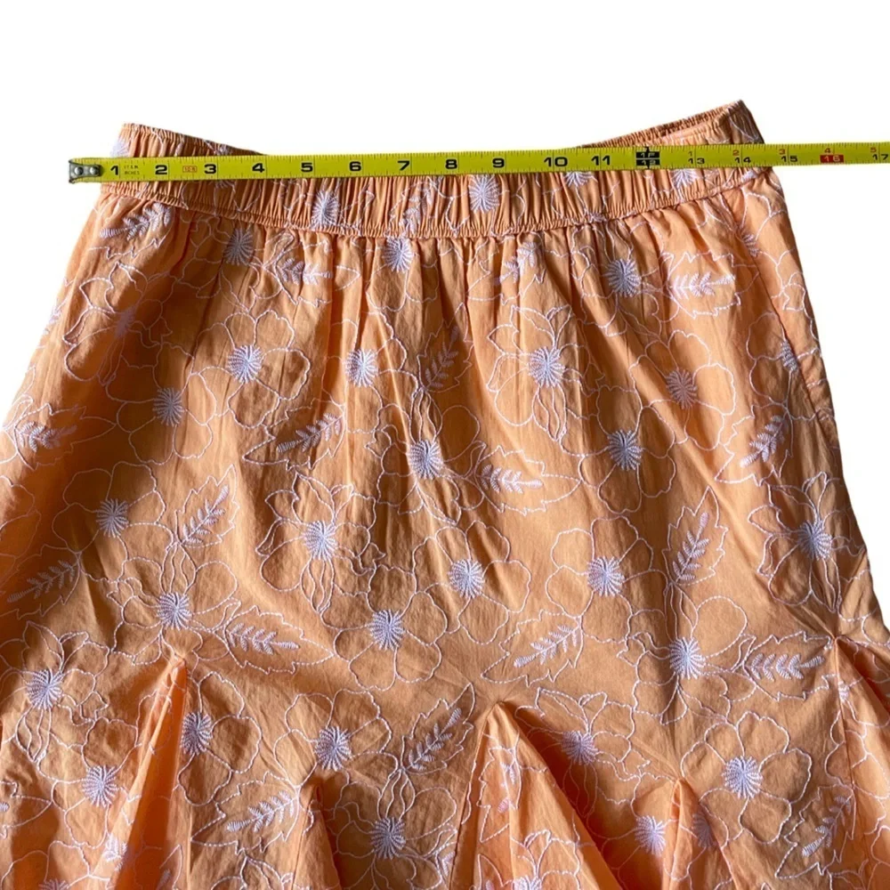 LOFT Garden Tangerine Orange and White Embroidered Godet Skirt Size Small